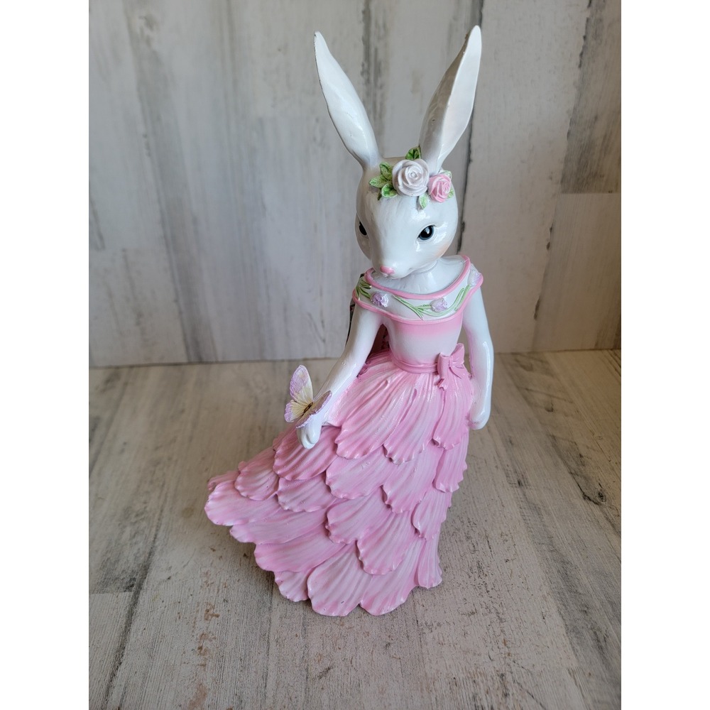 Spring Gatherings pink dress Easter bunny butterfly spring rabbit home figure